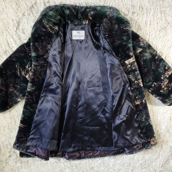 Vintage Monterey Fashions Faux Fur Black Leaf Swing Coat Jacket Medium - Picture 14 of 15